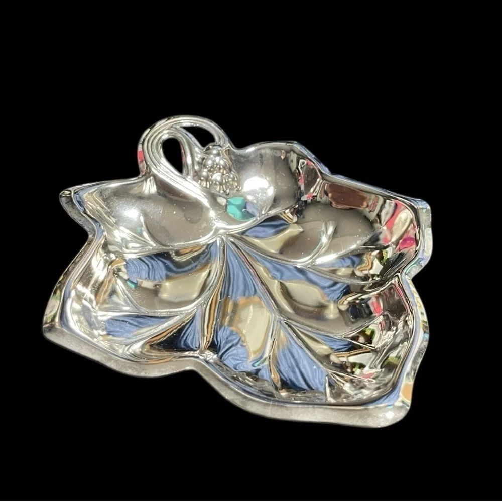 Vintage Silver-Plated Grape Leaf Shaped Dishes - Made in Hong Kong